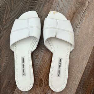 Manolo Blahnik Cream Slide Sandals